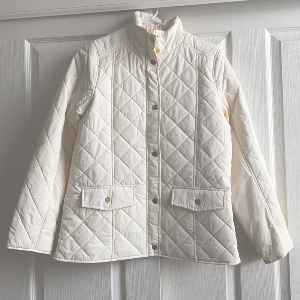 Tory Burch Puffy Quilted Jacket in Ivory Medium M